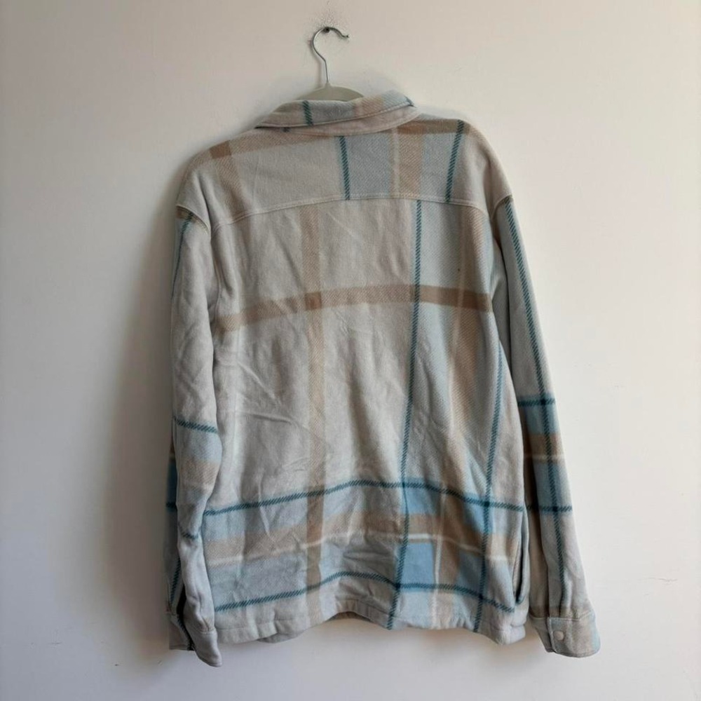 Columbia blue and cream fleece plaid button up jacket shirt - Picture 5 of 5